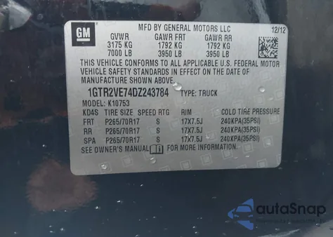 2013 GMC Sierra 1500 Sle z USA, uszkodzony, nr VIN 1GTR2VE74DZ243784